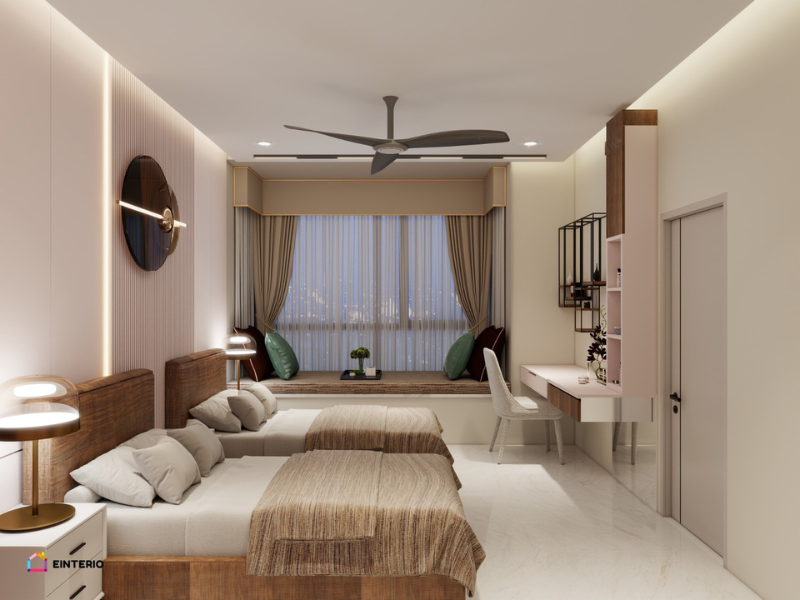 Modern Twin Bedroom with Elegant Window Seating